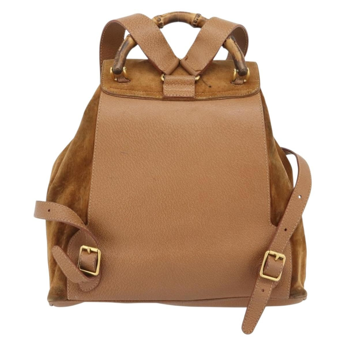 Gucci Vintage Bamboo Backpack Suede Brown Suede Backpack Bag (Authentic Pre-Loved)