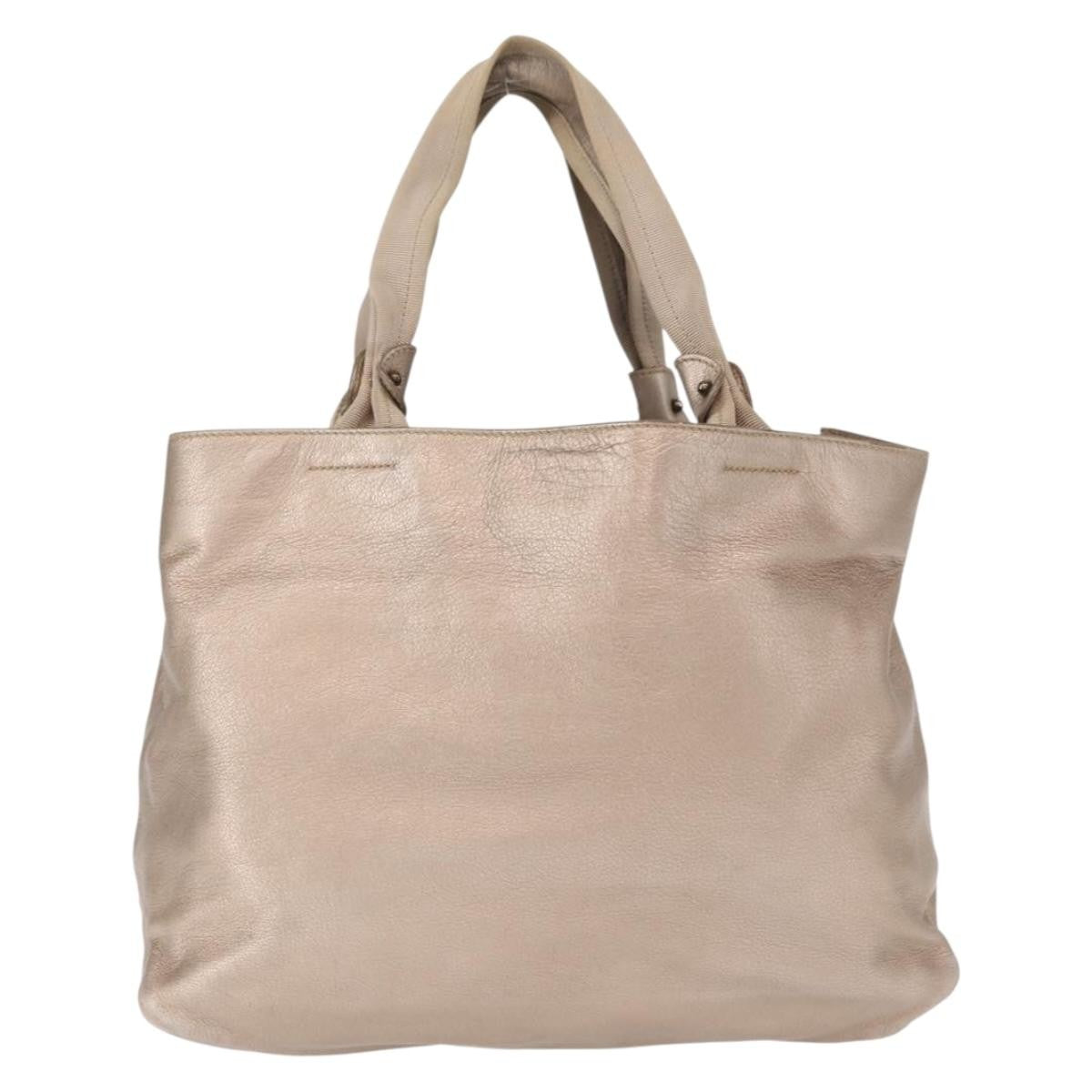Salvatore Ferragamo Vala Tote Leather Beige Leather Tote Bag Bag (Authentic Pre-Loved)