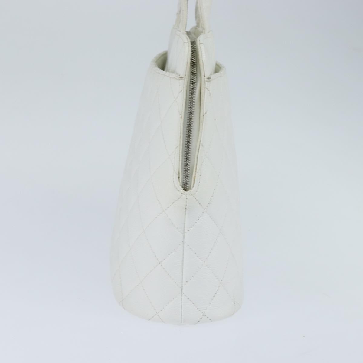 Chanel Vintage Cc Zip Around Bowler Bag Quilted Caviar White Leather Tote Bag Bag (Pre-Loved)