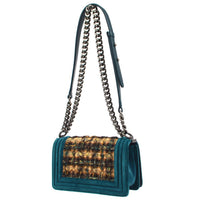 Chanel Boy Flap Bag Quilted Tweed With Velvet Blue Velvet Shoulder Bag Bag (Pre-Loved)