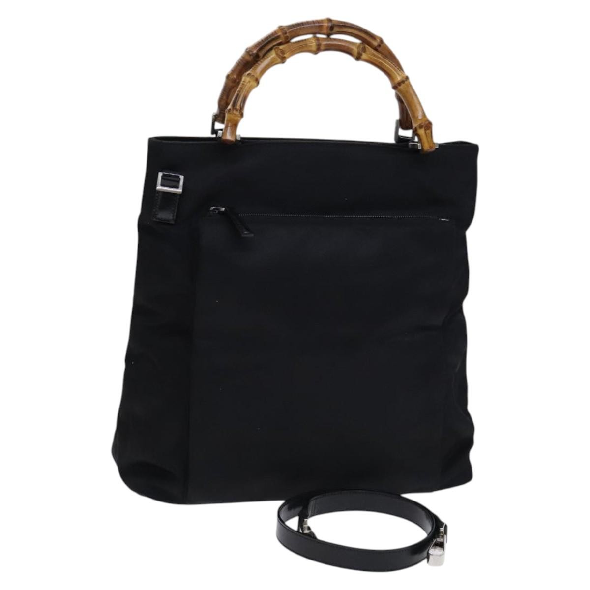 Gucci Vintage Bamboo Handle Bag Nylon Black Nylon Tote Bag Bag (Authentic Pre-Loved)