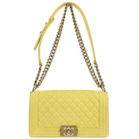 Chanel Boy Flap Bag Quilted Lambskin Yellow Leather Shoulder Bag Bag (Authentic Pre-Loved)