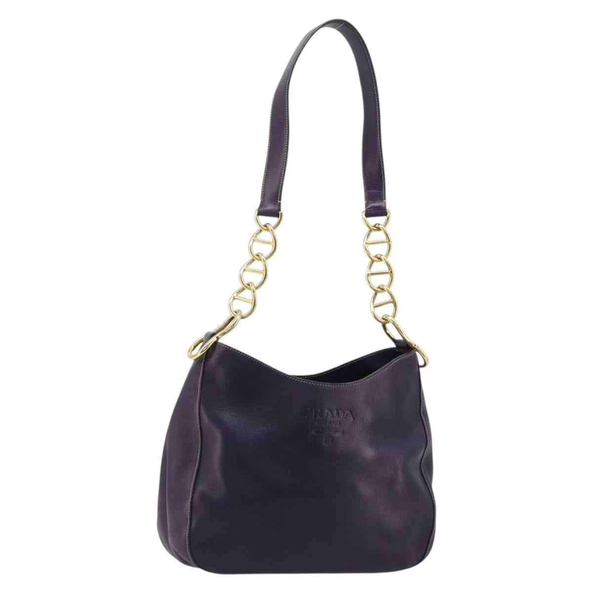 Prada Chain Shoulder Bag Leather Purple Leather Handbag (Authentic Pre-Loved)
