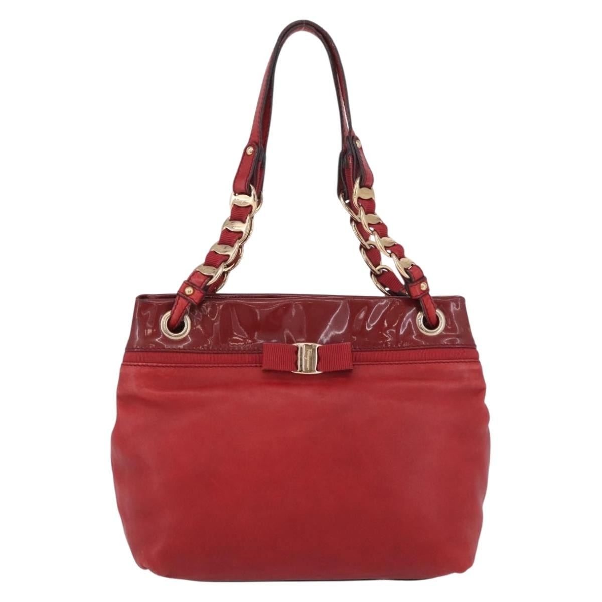 Salvatore Ferragamo Vala Tote Leather Red Leather Tote Bag Bag (Pre-Loved)