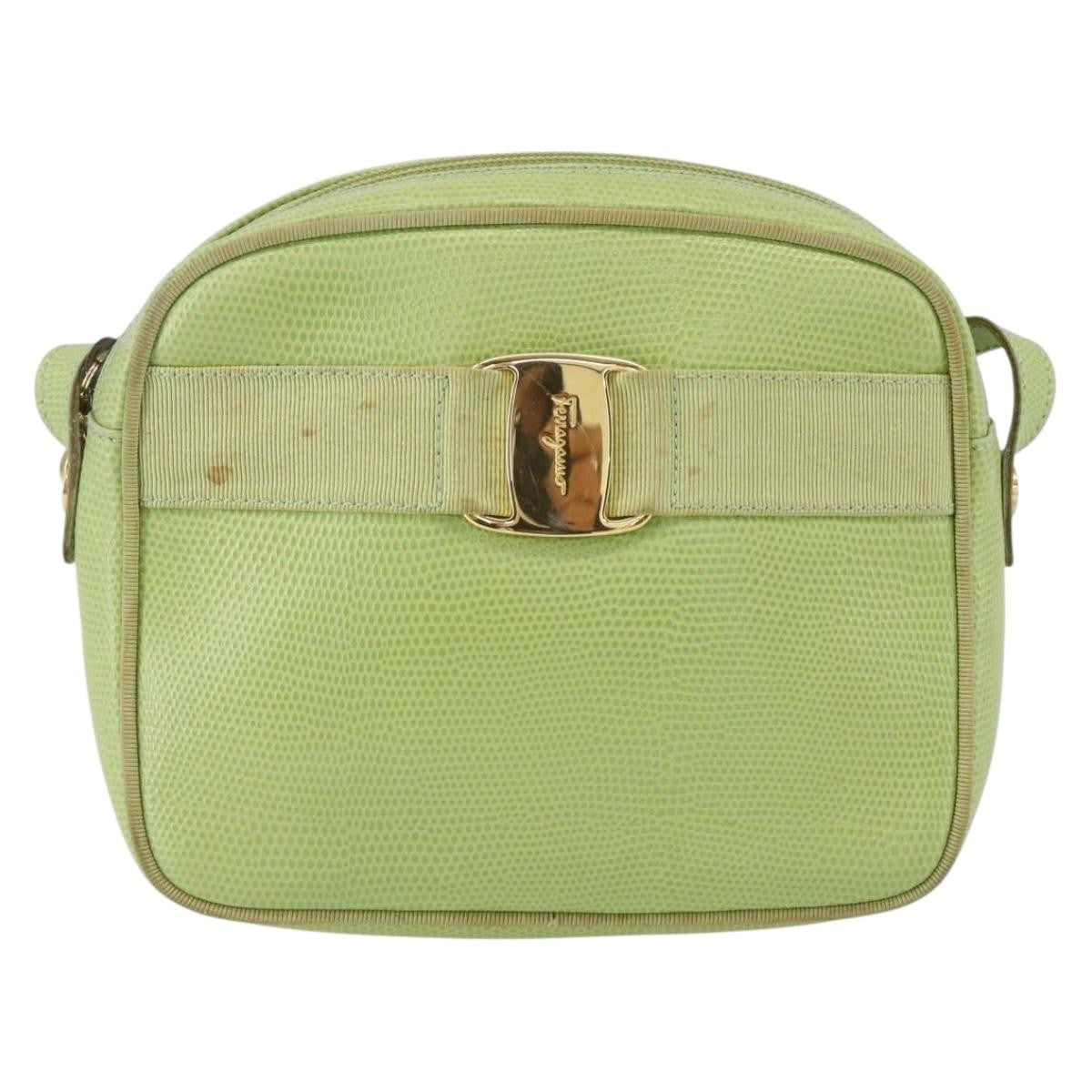 Salvatore Ferragamo Vara Bow Camera Shoulder Bag Leather Green Leather Shoulder Bag Bag (Authentic Pre-Loved)