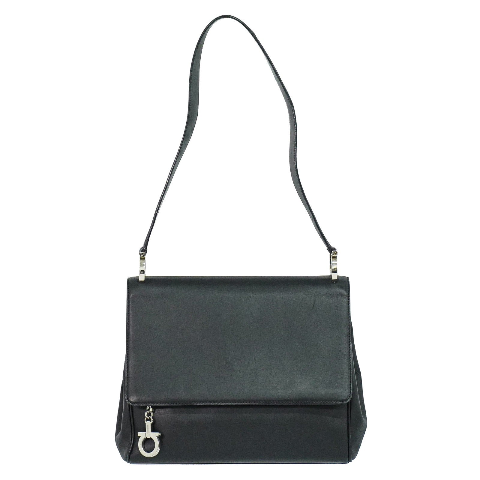 Salvatore Ferragamo Gancini Shoulder Bag Leather Black Leather Shoulder Bag Bag (Authentic Pre-Loved)