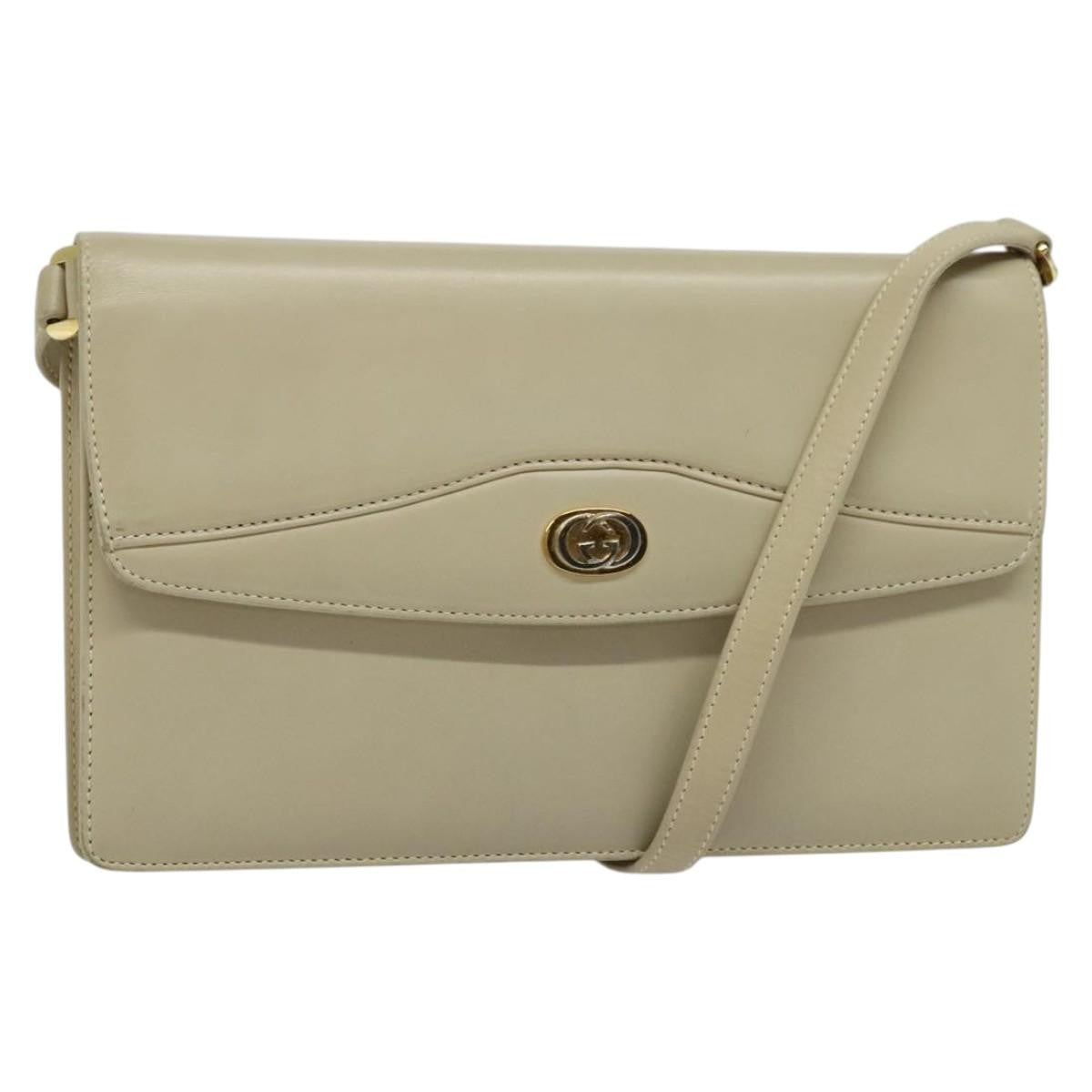 Gucci Vintage Interlocking G Flap Shoulder Bag Leather Beige Leather Shoulder Bag Bag (Pre-Loved)