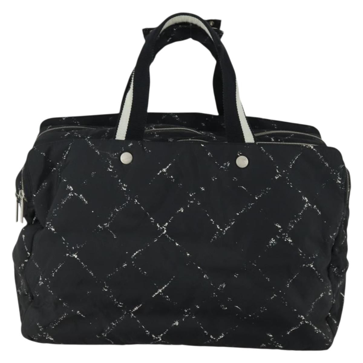 Chanel Travel Line Boston Bag Printed Nylon Black Nylon Travel Bag Bag (Pre-Loved)