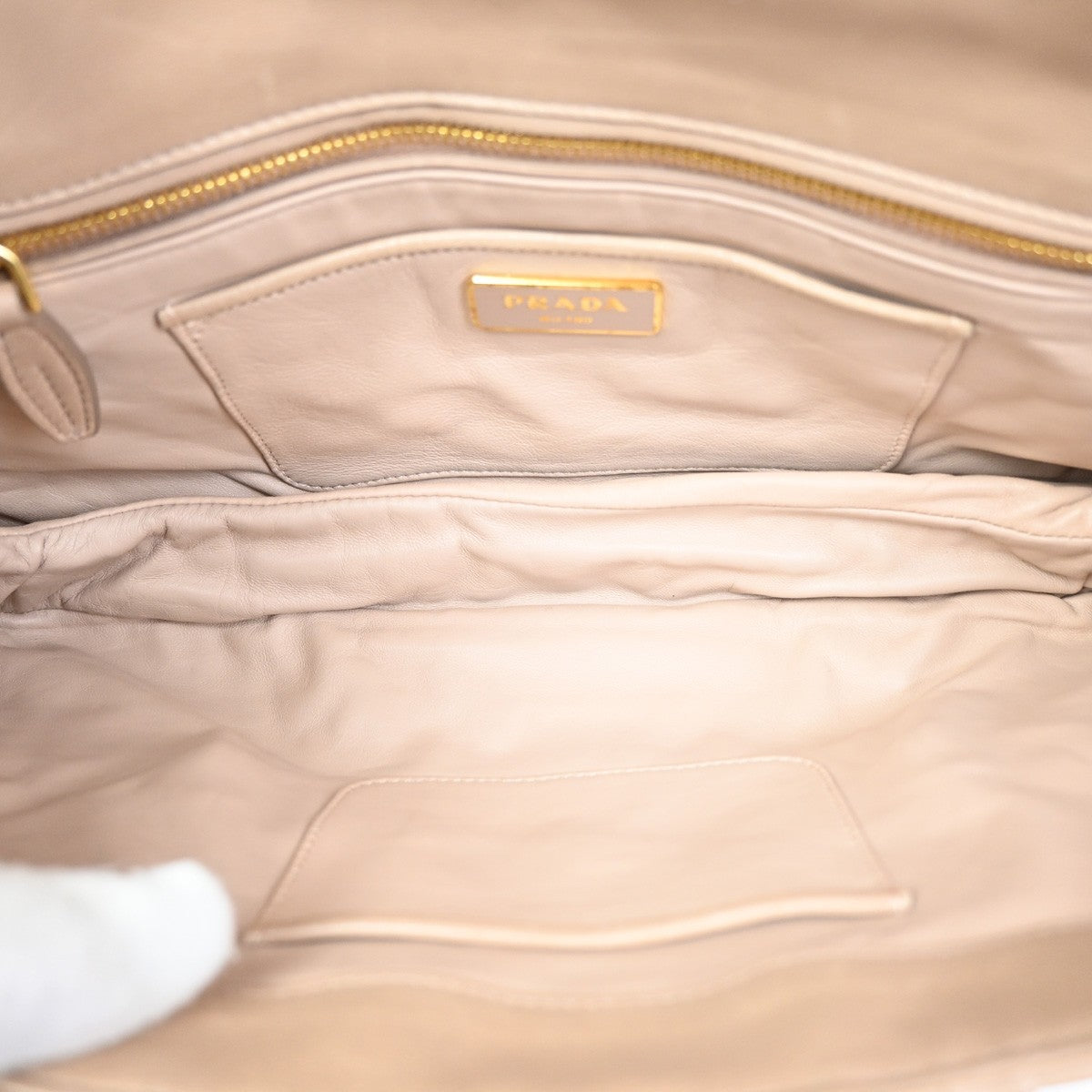 Prada Turnlock Shoulder Bag Nappa Gaufre Beige Leather Shoulder Bag Bag (Authentic Pre-Loved)