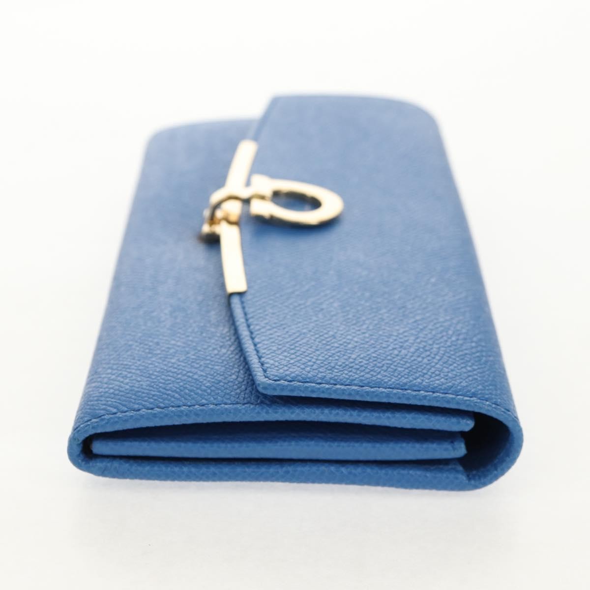 Salvatore Ferragamo Gancini Flap Continental Wallet Leather Blue Leather Wallets Accessory (Pre-Loved)