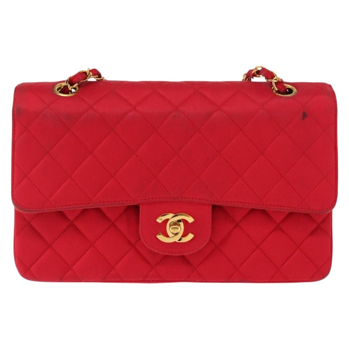 Chanel Timeless - Classic Double Flap Bag Quilted Satin Red Satin Shoulder Bag Bag (Pre-Loved)
