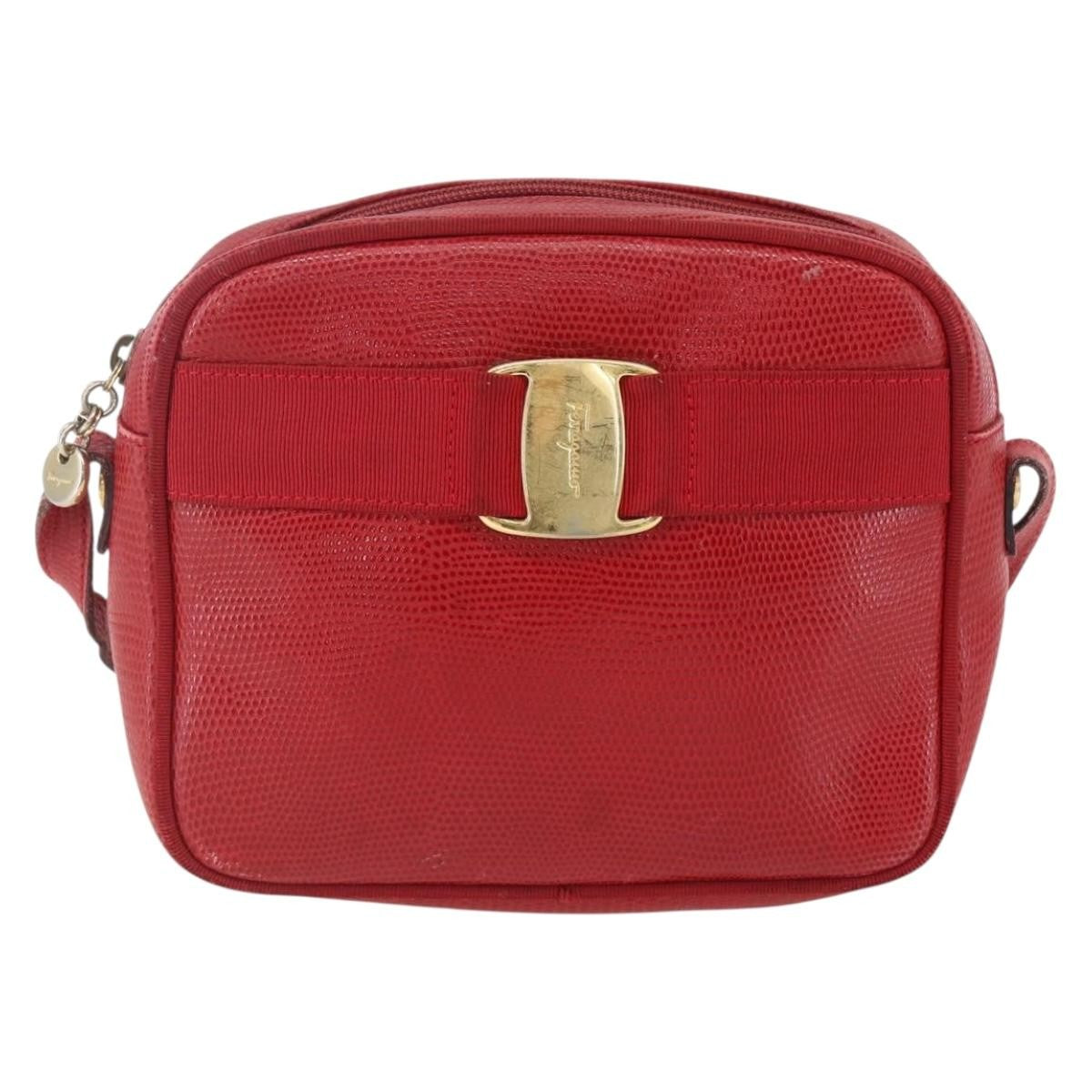 Salvatore Ferragamo Vara Bow Camera Shoulder Bag Leather Red Leather Shoulder Bag Bag (Authentic Pre-Loved)