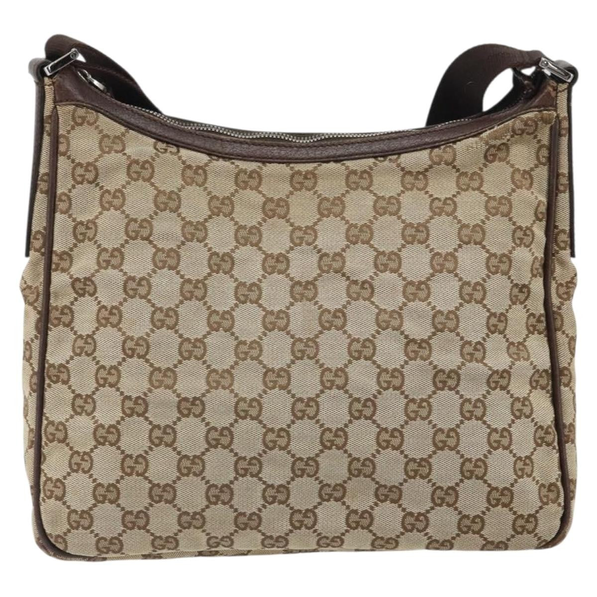Gucci Vintage Shoulder Bag Gg Canvas And Leather Beige Canvas Shoulder Bag Bag (Authentic Pre-Loved)