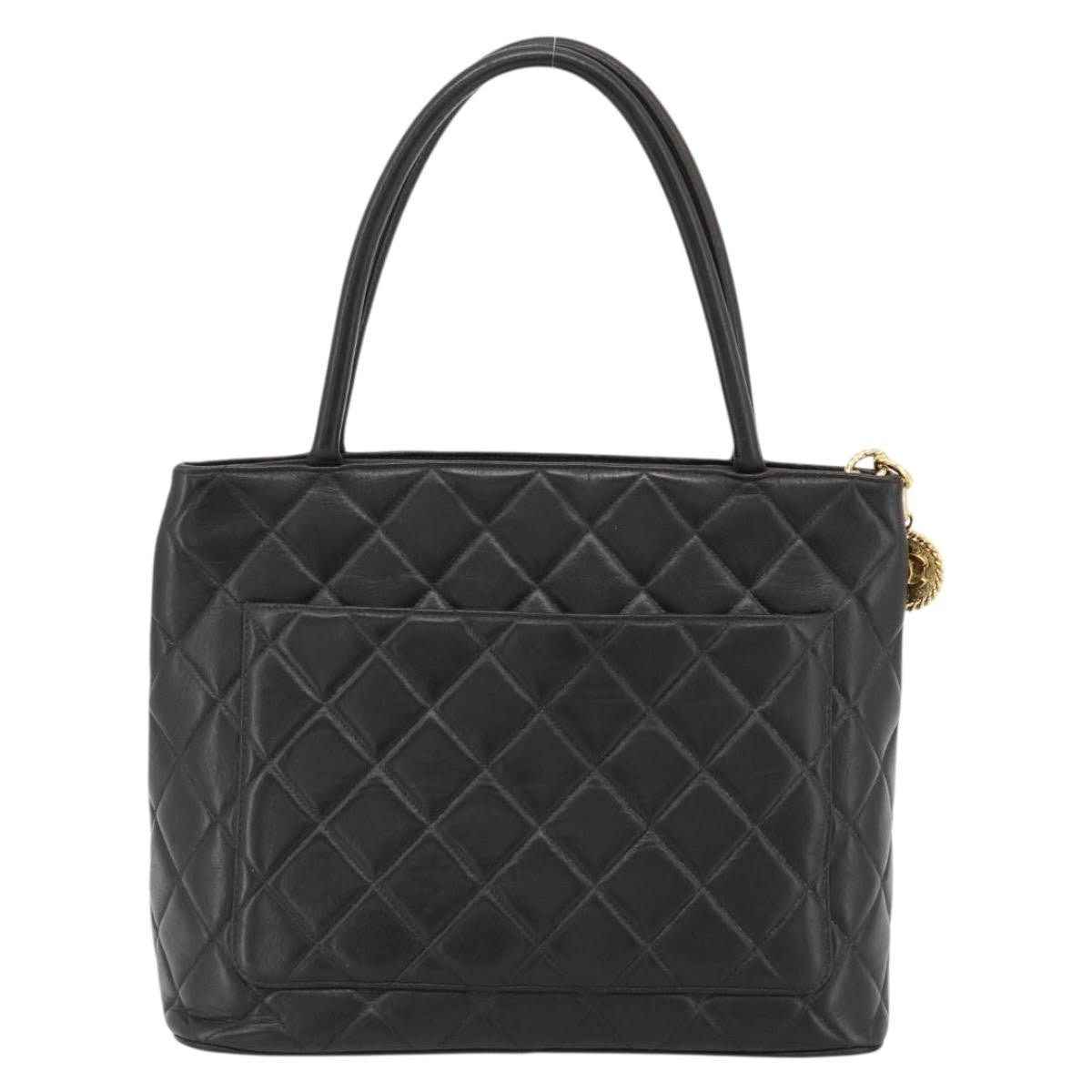 Chanel Matelassé Lambskin Leather Black Leather Tote Bag Bag (Pre-Loved)