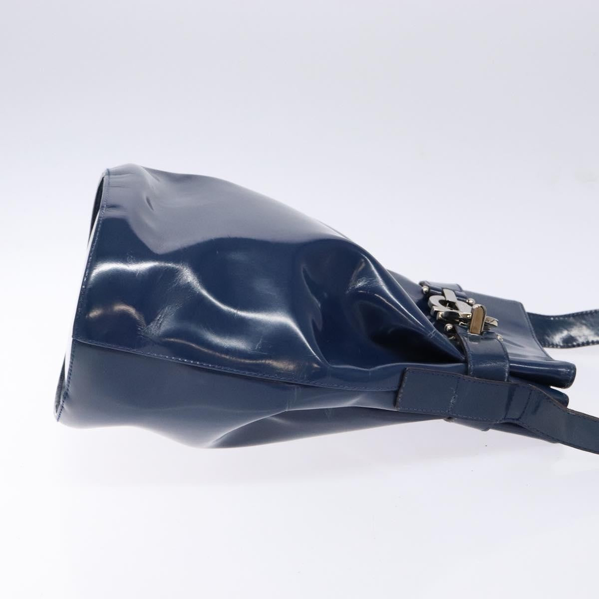 Salvatore Ferragamo Vintage Gancini Bucket Bag Patent Leather Blue Patent_Leather Shoulder Bag Bag (Authentic Pre-Loved)