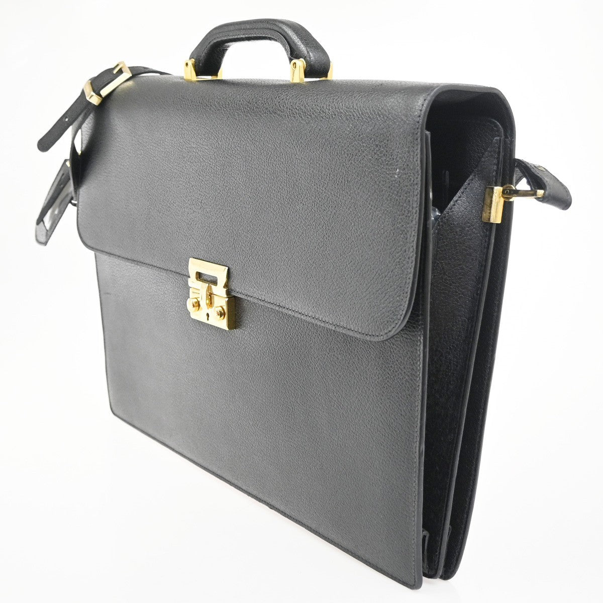 Salvatore Ferragamo Revival Briefcase Leather Black Leather Briefcase Bag (Authentic Pre-Loved)