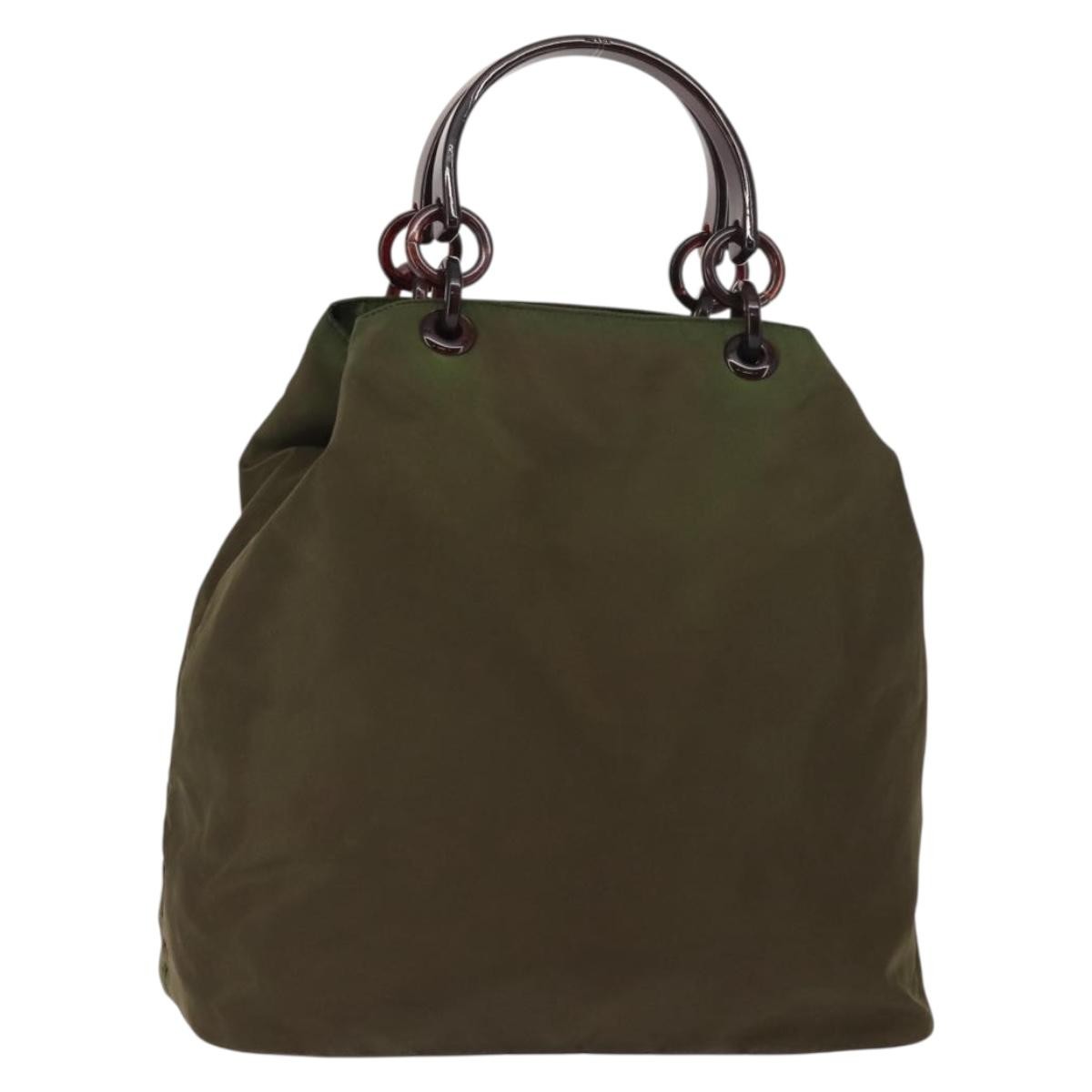 Prada Resin Handle Tote Tessuto Khaki Nylon Tote Bag Bag (Authentic Pre-Loved)