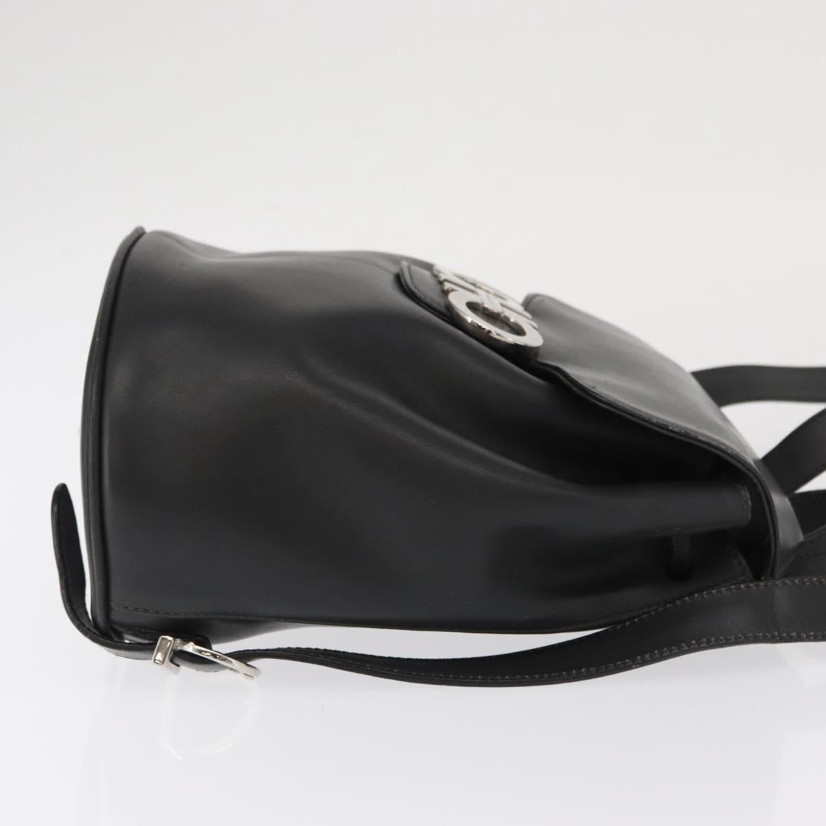 Salvatore Ferragamo Gancini Flap Drawstring Backpack Leather Black Leather Backpack Bag (Authentic Pre-Loved)