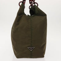 Prada Resin Handle Tote Tessuto Khaki Nylon Tote Bag Bag (Authentic Pre-Loved)