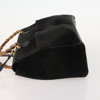 Gucci Vintage Diana Bamboo Top Handle Tote Ostrich Black Suede Tote Bag Bag (Authentic Pre-Loved)