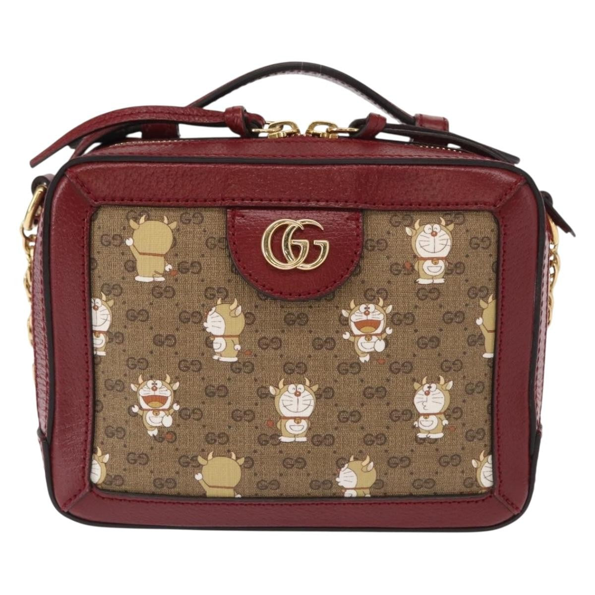 Gucci Doraemon Ophidia Zip Around Camera Bag Printed Mini Gg Coated Canvas Beige Canvas Shoulder Bag Bag (Pre-Loved)