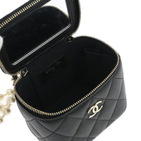 Chanel Vanity Case With Pearl Chain Quilted Lambskin Black Leather Shoulder Bag Bag (Authentic Pre-Loved)