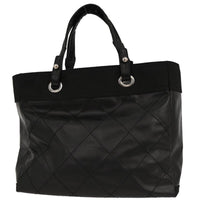Chanel Biarritz Tote Quilted Coated Canvas Black Leather Tote Bag Bag (Authentic Pre-Loved)