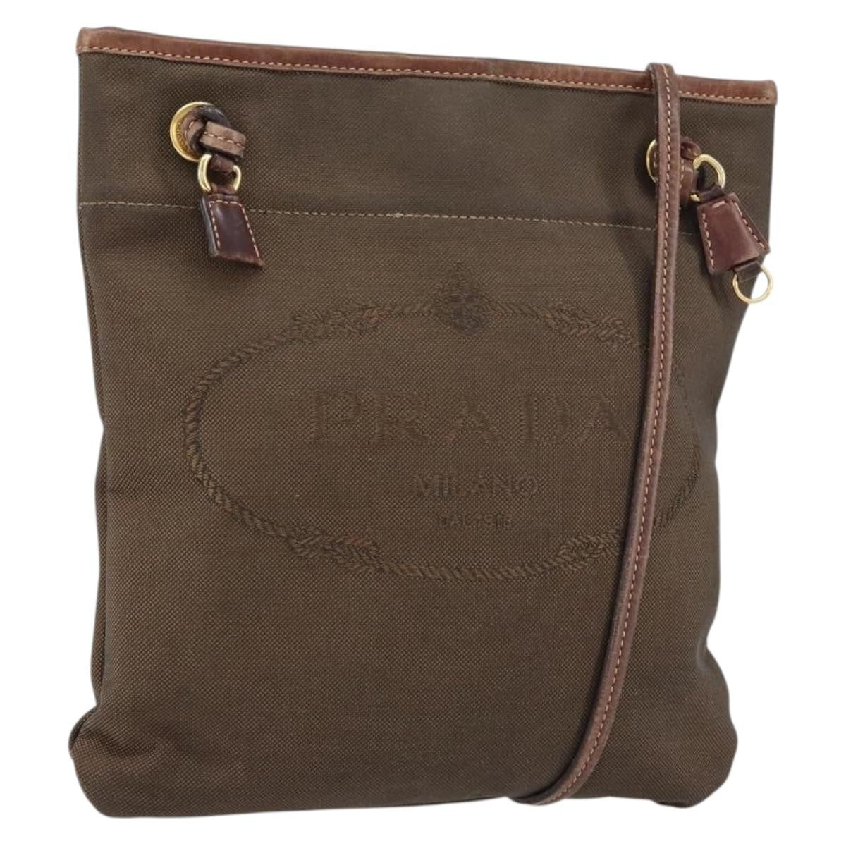 Prada Logo Flat Messenger Canvas Brown Canvas Shoulder Bag Bag (Authentic Pre-Loved)