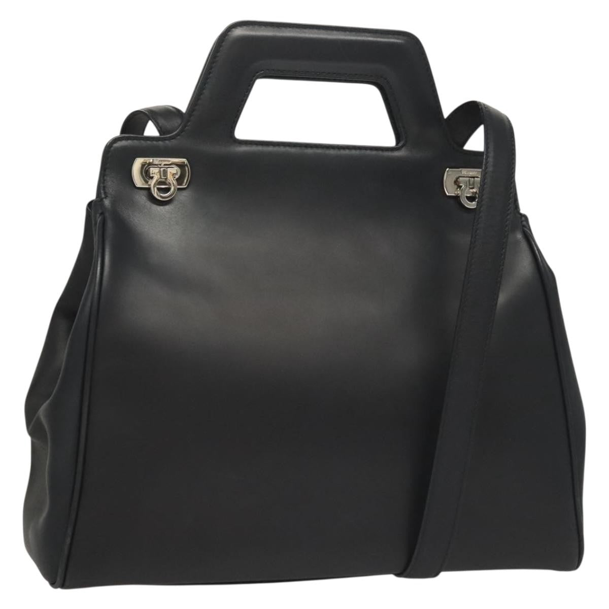 Salvatore Ferragamo Soft W Tote Leather Black Leather Tote Bag Bag (Authentic Pre-Loved)