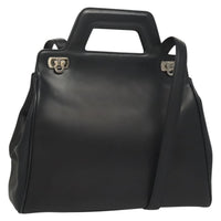 Salvatore Ferragamo Soft W Tote Leather Black Leather Tote Bag Bag (Authentic Pre-Loved)