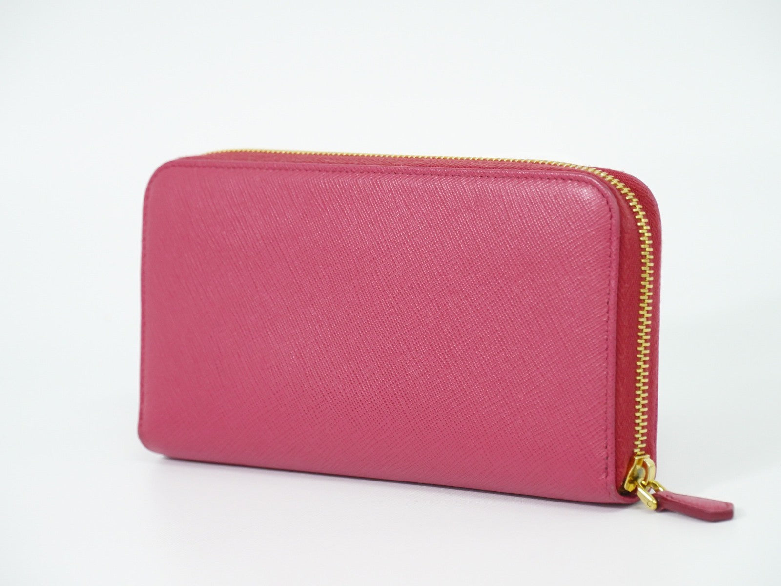 Prada Zip Around Tab Wallet Saffiano Leather Pink Leather Wallets Accessory (Authentic Pre-Loved)