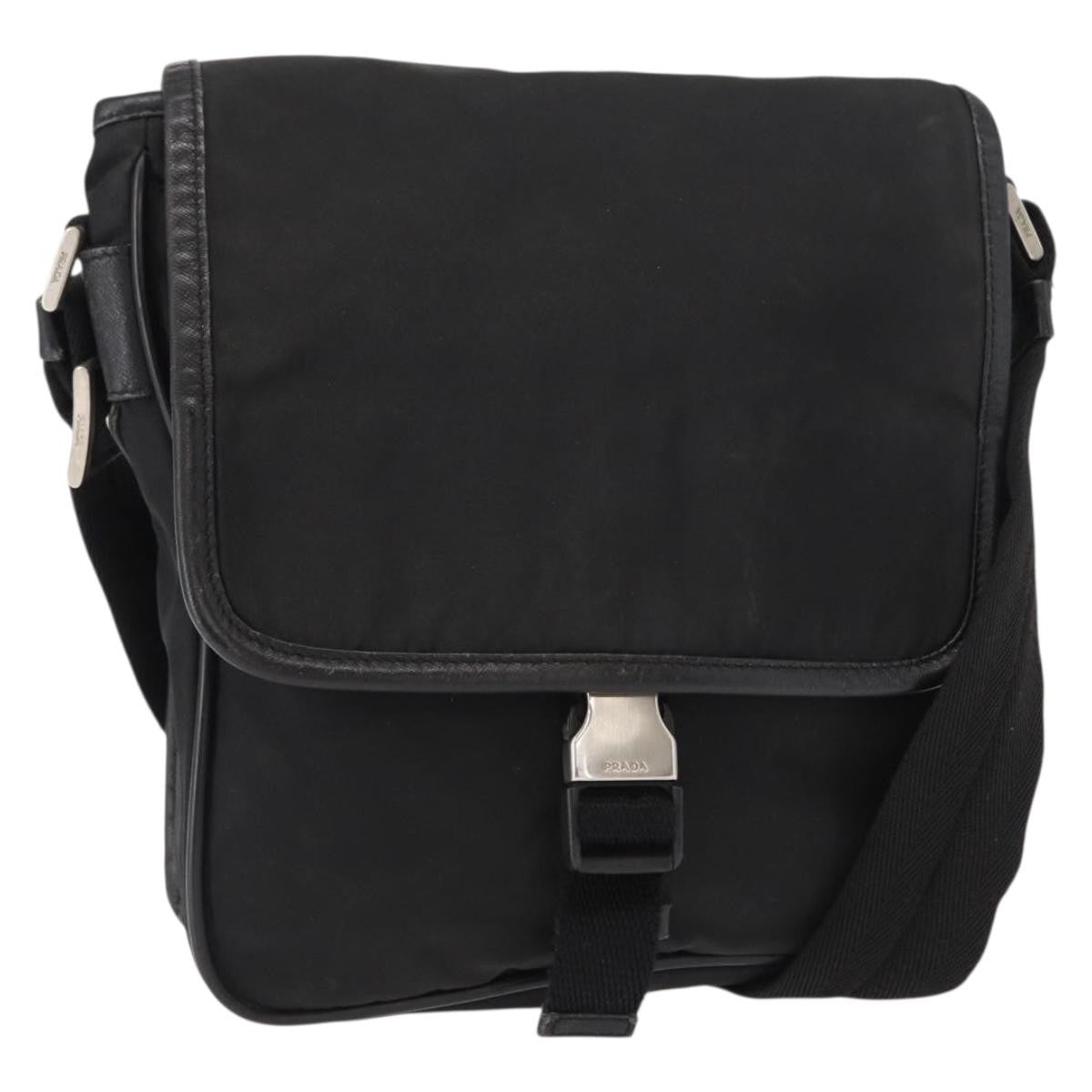 Prada Logo Flap Messenger Bag Tessuto Black Nylon Shoulder Bag Bag (Authentic Pre-Loved)