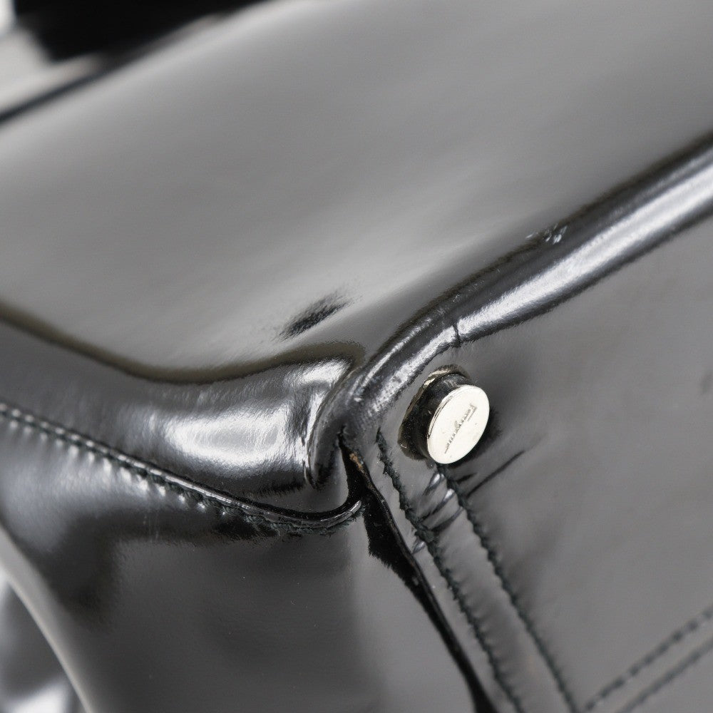 Salvatore Ferragamo Convertible Vara Bow Tote Patent Leather Black Patent_Leather Handbag (Pre-Loved)