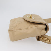 Chanel Cc Flap Belt Bag Quilted Lambskin Beige Leather Clutche & Pouche Bag (Authentic Pre-Loved)
