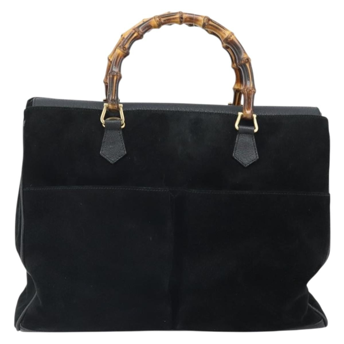 Gucci Bamboo Tote Bag Suede Black Suede Tote Bag Bag (Pre-Loved)