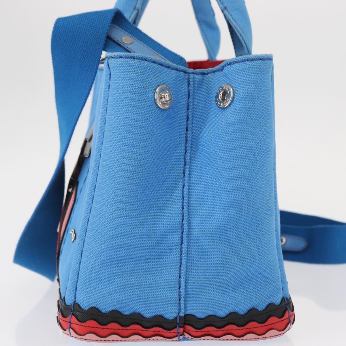Prada Canapa Convertible Tote Canvas With Applique Blue Canvas Tote Bag Bag (Pre-Loved)
