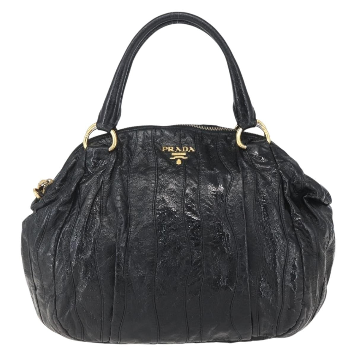 Prada Waves Hobo Leather And Tessuto Black Leather Handbag (Authentic Pre-Loved)