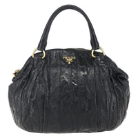 Prada Waves Hobo Leather And Tessuto Black Leather Handbag (Authentic Pre-Loved)
