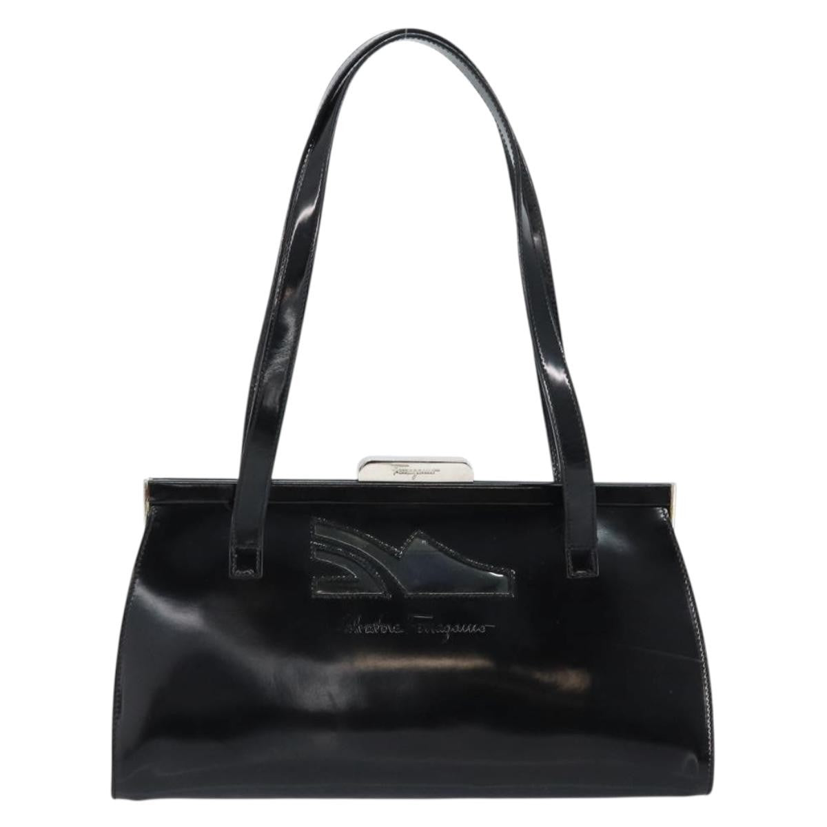 Salvatore Ferragamo Vintage Tote Bag Patent Leather Black Patent_Leather Tote Bag Bag (Pre-Loved)