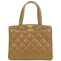 Chanel Vintage Cc Lock Pocket Tote Quilted Caviar Beige Leather Tote Bag Bag (Authentic Pre-Loved)