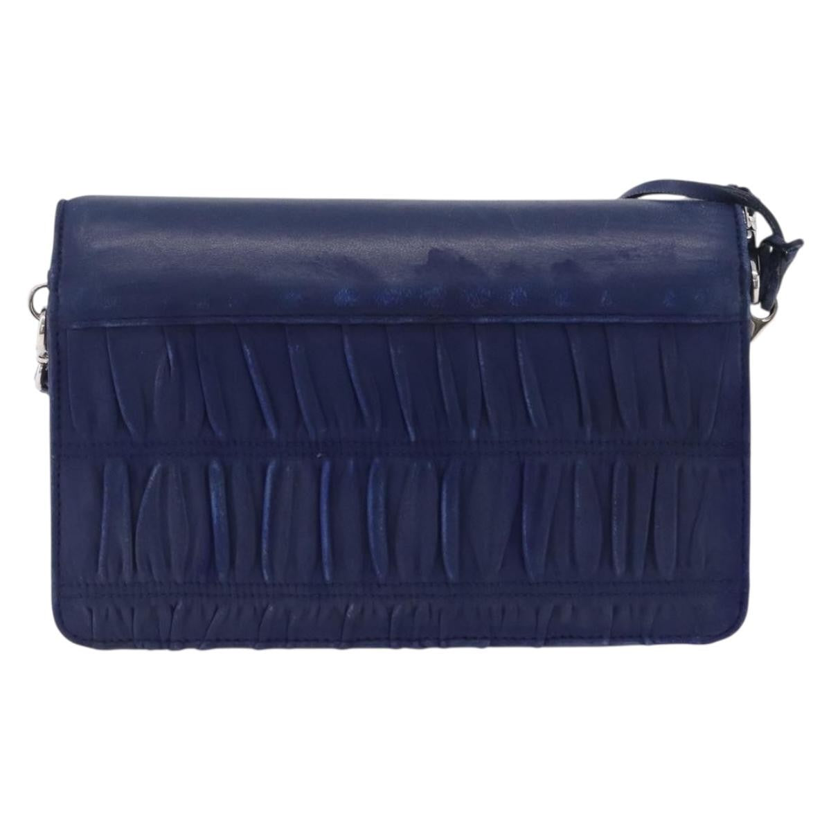 Prada Gaufre Flap Shoulder Bag Nappa Leather Blue Leather Shoulder Bag Bag (Authentic Pre-Loved)