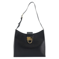 Salvatore Ferragamo Gancio Flap Hobo Leather Black Leather Shoulder Bag Bag (Authentic Pre-Loved)