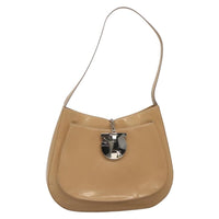 Salvatore Ferragamo Gancini Shoulder Bag Patent Leather Beige Patent_Leather Bag (Authentic Pre-Loved)