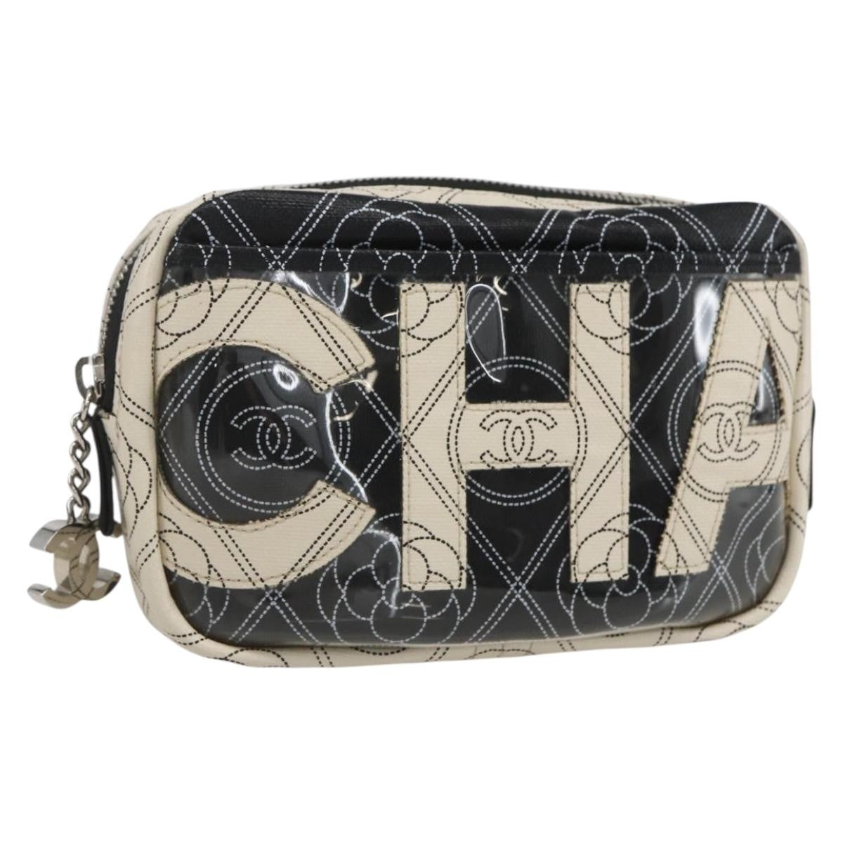 Chanel Logo Camera Case Clutch Printed Coated Canvas Black Pvc Clutche & Pouche Bag (Authentic Pre-Loved)