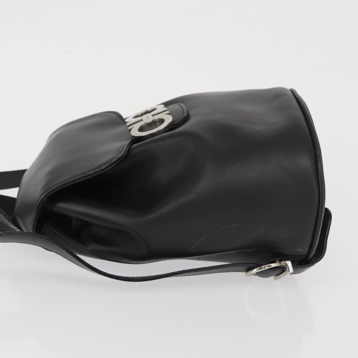 Salvatore Ferragamo Gancini Flap Drawstring Backpack Leather Black Leather Backpack Bag (Authentic Pre-Loved)