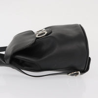Salvatore Ferragamo Gancini Flap Drawstring Backpack Leather Black Leather Backpack Bag (Authentic Pre-Loved)