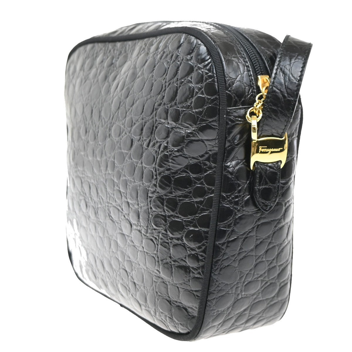Salvatore Ferragamo Vara Shoulder Bag Leather Black Leather Shoulder Bag Bag (Authentic Pre-Loved)