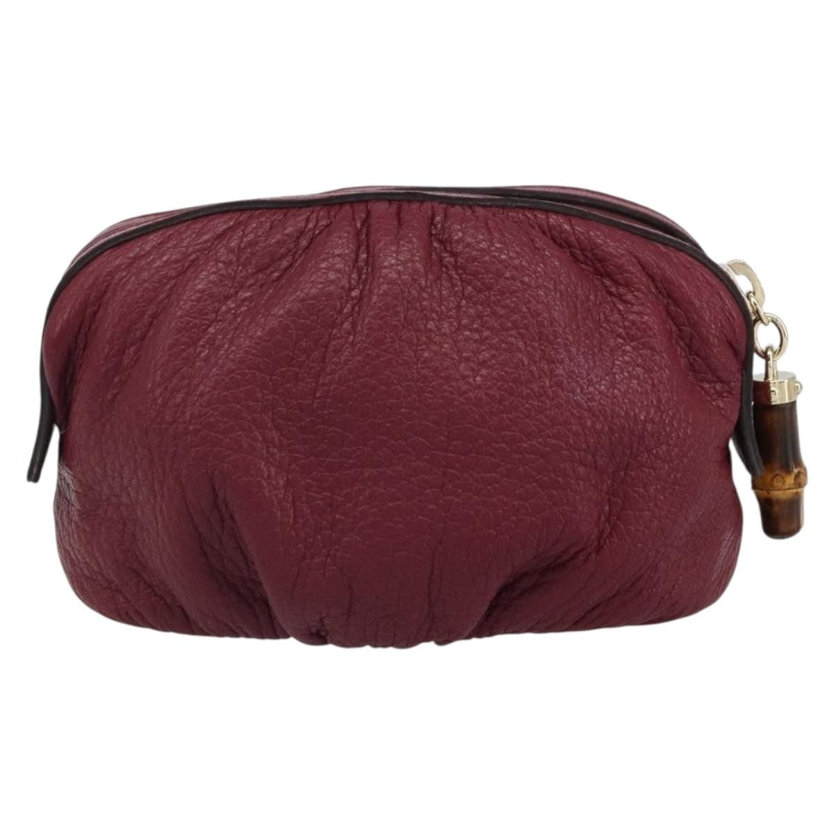 Gucci Bamboo Pouch Leather Purple Leather Clutche & Pouche Bag (Authentic Pre-Loved)