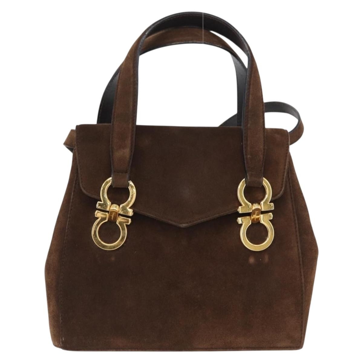 Salvatore Ferragamo Gancini Handbag Suede Brown Suede Shoulder Bag Bag (Authentic Pre-Loved)
