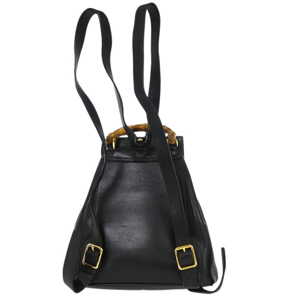 Gucci Vintage Bamboo Backpack Leather Black Leather Backpack Bag (Authentic Pre-Loved)
